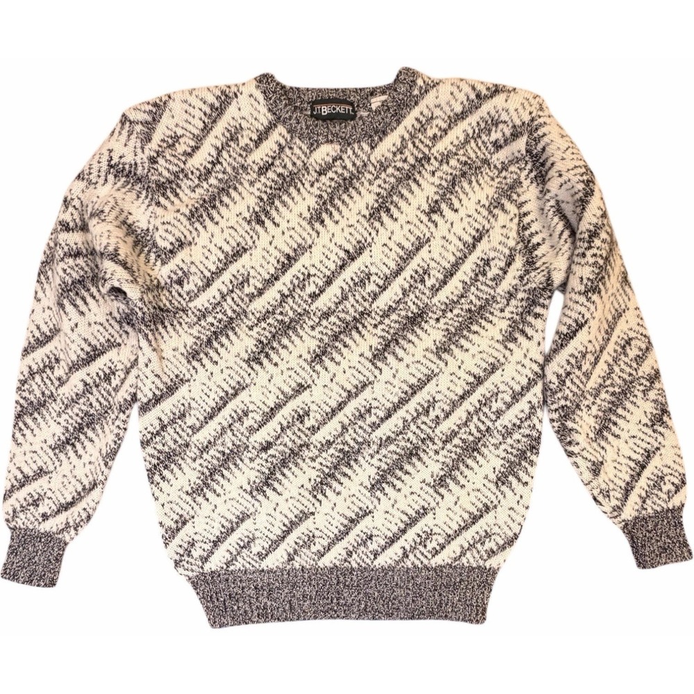 Vintage J.T. Beckett Wool Blend Sweater Mens M‎ Gray Ivory Geometric Knit Crew